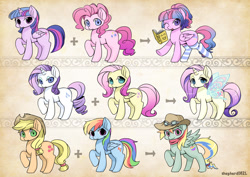 Size: 1600x1134 | Tagged: safe, artist:shepherd0821, derpibooru import, applejack, fluttershy, pinkie pie, rainbow dash, rarity, twilight sparkle, twilight sparkle (alicorn), alicorn, earth pony, pony, female, fusion, mane six, mare, shipping