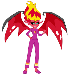 Size: 4950x5450 | Tagged: safe, artist:discorded, artist:ponyalfonso, edit, sunset satan, sunset shimmer, equestria girls, rainbow rocks, absurd resolution, bat wings, clothes, fangs, fist pump, hand on hip, pajamas, simple background, slippers, smiling, solo, transparent background, vector, vector edit, wings