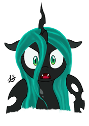 Size: 1024x1457 | Tagged: safe, artist:lunem0on, queen chrysalis, changeling, changeling queen, female, green eyes, horn, solo