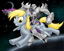 Size: 3000x2400 | Tagged: safe, artist:ciarra, derpy hooves, pegasus, pony, female, fusion cannon, mare, megatron, transformers