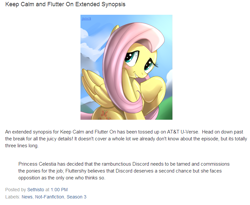 Size: 761x625 | Tagged: safe, fluttershy, pegasus, pony, keep calm and flutter on, equestria daily, sethisto, text