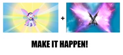 Size: 1600x720 | Tagged: safe, screencap, rarity, pony, unicorn, sonic rainboom (episode), destiny gundam, exploitable meme, glimmer wings, gundam, gundam seed destiny, make it happen, raricorn, wings