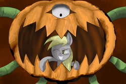 Size: 1920x1280 | Tagged: safe, artist:asluc96, derpy hooves, pegasus, pony, crossover, female, halloween, holiday, jack-o-lantern, mare, pumpkin, pumpking the king of ghosts, yu-gi-oh!