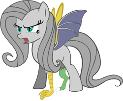 Size: 1280x1057 | Tagged: safe, artist:itsfrompeople, fluttershy, draconequus, pegasus, pony, discord: not one of a kind, discorded, draconequified, fanfic, fanfic art, fluttercruel, pony pov series, simple background, transparent background, vector