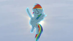 Size: 300x168 | Tagged: safe, derpibooru import, screencap, rainbow dash, pegasus, pony, tanks for the memories, beautiful, i'll fly, pose, singing, solo, sun