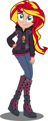 Size: 1060x2670 | Tagged: safe, artist:xebck, sunset shimmer, equestria girls, rainbow rocks, boots, clothes, cute, hoodie, human coloration, shimmerbetes, simple background, solo, transparent background, vector