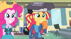 Size: 1280x719 | Tagged: safe, screencap, pinkie pie, sunset shimmer, equestria girls, friendship games, cute, shimmerbetes