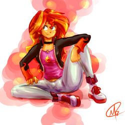 Size: 2100x2100 | Tagged: safe, artist:manic-the-lad, sunset shimmer, equestria girls, clothes, female, solo, two toned hair