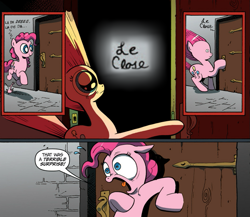 Size: 945x821 | Tagged: safe, pinkie pie, earth pony, pony, exploitable meme, le, meme, obligatory pony, surprise door