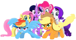 Size: 6216x3266 | Tagged: safe, artist:ejlightning007arts, derpibooru import, applejack, fluttershy, pinkie pie, rainbow dash, rarity, spike, twilight sparkle, twilight sparkle (alicorn), alicorn, dragon, earth pony, pegasus, pony, unicorn, my little pony: the movie, female, mane seven, mane six, mare, shading, simple background, transparent background, vector