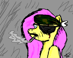 Size: 682x539 | Tagged: artist needed, safe, fluttershy, pegasus, pony, cigarette, eyepatch, ms paint, solid shy