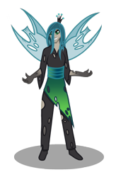 Size: 1018x1556 | Tagged: safe, alternate version, artist:cyril_deroach, derpibooru exclusive, queen chrysalis, changeling, changeling queen, human, art pack:equestria humanized project, fangs, humanized, simple background, solo, transparent background, winged humanization, wings