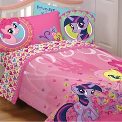 Size: 800x800 | Tagged: safe, derpibooru import, fluttershy, pinkie pie, twilight sparkle, earth pony, pegasus, pony, bed