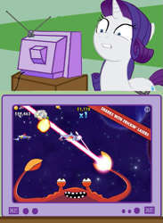 Size: 563x771 | Tagged: safe, rarity, crab, pony, unicorn, crabitron, disturbed rarity, exploitable meme, rarity fighting a giant crab, tv meme