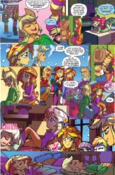 Size: 677x1024 | Tagged: safe, artist:tonyfleecs, idw, applejack, sunset shimmer, equestria girls, spoiler:comic, spoiler:comicholiday2014, appleshimmer, clothes, collage, female, lesbian, nightgown, shipping, shipping fuel, sleepover, slippers, winter