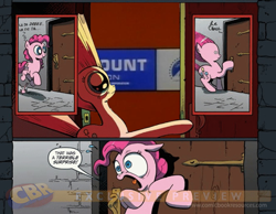 Size: 900x700 | Tagged: safe, idw, pinkie pie, earth pony, pony, closet killer, closing logo, exploitable meme, meme, obligatory pony, paramount, surprise door, vanity plate