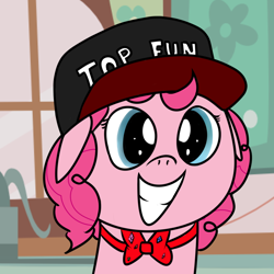 Size: 800x800 | Tagged: safe, pinkie pie, earth pony, pony, baseball cap, female, hat, mare, pink coat, pink mane, top gun