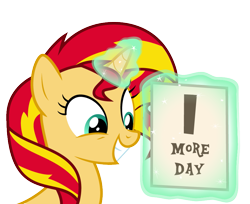 Size: 835x683 | Tagged: safe, artist:mohawgo, sunset shimmer, pony, unicorn, countdown, glowing horn, magic, simple background, smiling, solo, transparent background