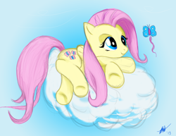 Size: 1966x1516 | Tagged: safe, artist:the-paper-pony, fluttershy, butterfly, pegasus, pony, cloud, female, mare