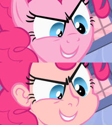 Size: 830x927 | Tagged: safe, artist:gikima, pinkie pie, comparison, evil grin, humanized, scene interpretation, screencap reference