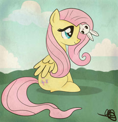 Size: 905x937 | Tagged: safe, artist:balloons504, fluttershy, pegasus, pony, rabbit, female, mare, solo