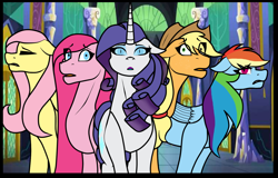 Size: 1344x858 | Tagged: safe, artist:princessara0, derpibooru import, applejack, fluttershy, pinkie pie, rainbow dash, rarity, earth pony, pegasus, pony, unicorn, fame and misfortune, bad end, shocked