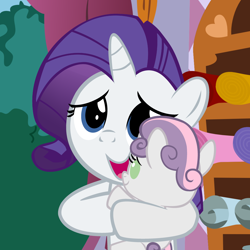 Size: 3200x3200 | Tagged: safe, artist:beavernator, rarity, sweetie belle, pony, unicorn, baby, baby belle, baby pony, cute, diasweetes, fabric, filly, foal, holding a pony, raribetes