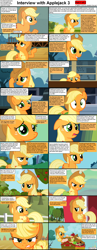 Size: 1282x3304 | Tagged: safe, applejack, earth pony, pony, comic:celestia's servant interview, caption, comic, interview