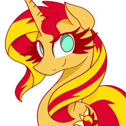 Size: 1000x1000 | Tagged: safe, artist:alicornoverlord, sunset shimmer, pony, unicorn, looking at you, smiling, solo