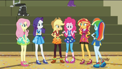 Size: 1920x1080 | Tagged: safe, screencap, applejack, fluttershy, pinkie pie, rainbow dash, rarity, sunset shimmer, equestria girls, friendship games