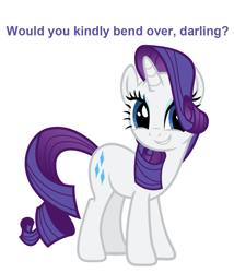 Size: 900x1049 | Tagged: safe, rarity, pony, unicorn, bend over, bioshock, simple background, smiling, solo, text, white background