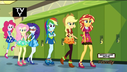 Size: 1920x1080 | Tagged: safe, screencap, applejack, fluttershy, pinkie pie, rainbow dash, rarity, sunset shimmer, equestria girls, friendship games