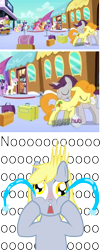 Size: 783x1967 | Tagged: safe, artist:puu-aj-chan, carrot top, derpy hooves, golden harvest, written script, pegasus, pony, crying, female, goldenscript, jealous, mare, ponies standing next to each other, trollbait