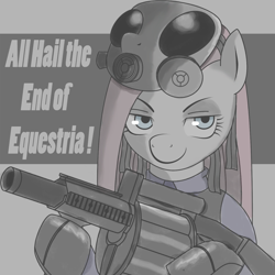 Size: 1200x1200 | Tagged: safe, artist:etonyoc, pinkie pie, earth pony, pony, crossover, gas mask, grenade launcher, killing floor, m32 mgl, pinkamena diane pie, solo