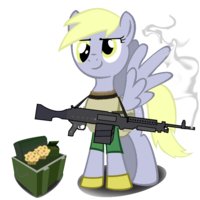 Size: 200x200 | Tagged: safe, derpy hooves, pegasus, pony, battlefield 3, female, gun, lowres, m240, machine gun, mare, muffin