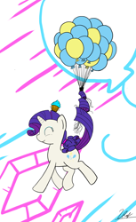 Size: 720x1176 | Tagged: safe, rarity, pony, unicorn, alternate hairstyle, balloon, cupcake, drawfag, personality swap, pinkity