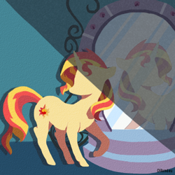 Size: 500x500 | Tagged: safe, artist:dilandau203, sunset shimmer, pony, unicorn, equestria girls, female, lineless, looking back, magic mirror, mare, mirror, solo