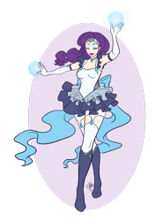 Size: 1280x1811 | Tagged: safe, artist:artbydana, rarity, clothes, evening gloves, garter belt, humanized, magic, magical girl, sailor scout, solo, stockings, superhero