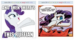 Size: 546x286 | Tagged: safe, rarity, pony, unicorn, exploitable meme, female, horn, juxtaposition, juxtaposition win