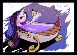 Size: 3241x2321 | Tagged: safe, artist:assnemesis, rarity, pony, unicorn, bath, bathtub, bubble, bubble bath, claw foot bathtub, rubber duck, wet, wet mane, wet mane rarity