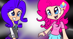 Size: 1300x700 | Tagged: safe, artist:shinydisorder, pinkie pie, rarity, clothes, female, humanized