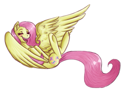 Size: 631x456 | Tagged: safe, artist:chimaerok, fluttershy, pegasus, pony, female, laughing, mare, solo