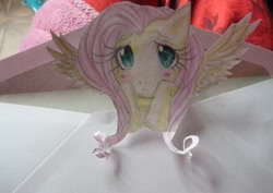 Size: 1556x1104 | Tagged: safe, fluttershy, pegasus, pony, female, mare, papercraft, photo, pink mane, yellow coat