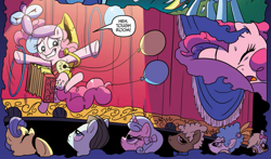 Size: 1043x615 | Tagged: safe, idw, bruce mane, derpy hooves, herald, majesty, masquerade, pinkie pie, royal ribbon, sealed scroll, pegasus, pony, spoiler:comic, balloon, comic, female, mare, official