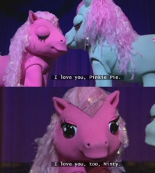 Size: 852x957 | Tagged: safe, minty, pinkie pie, earth pony, pony, g3, my little pony live, the world's biggest tea party, female, lesbian, love, mintypie, nuzzling, shipping, shipping fuel, subtitles