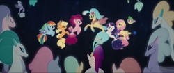 Size: 1280x540 | Tagged: safe, derpibooru import, screencap, applejack, fluttershy, pinkie pie, princess skystar, queen novo, rainbow dash, rarity, spike, seapony (g4), my little pony: the movie, background sea pony, one small thing, puffer fish, seaponified, seapony applejack, seapony fluttershy, seapony pinkie pie, seapony rainbow dash, seapony rarity, species swap, spike the pufferfish