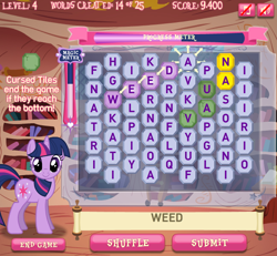 Size: 648x598 | Tagged: safe, derpibooru import, twilight sparkle, game, marijuana, twilight sparkle's magical mysteries