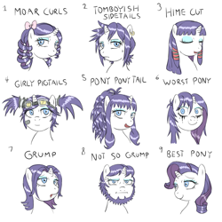 Size: 1200x1200 | Tagged: safe, artist:junker, rarity, pony, unicorn, alternate hairstyle, best pony, borderlands, bust, egoraptor, gaige, game grumps, goggles, grump, mechromancer, not so grump, parody, portrait, running makeup, tomboy, worst pony