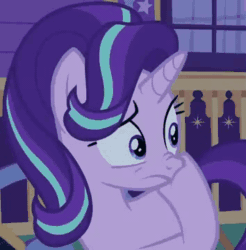 Size: 354x360 | Tagged: safe, edit, edited screencap, screencap, starlight glimmer, pony, unicorn, to where and back again, a tale of two santas, animated, futurama, gif, nose wrinkle, robot santa claus, santa claus, scratching, worried