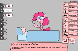 Size: 1021x671 | Tagged: safe, artist:the weaver, pinkie pie, human, crossover, scalpel, surgery, trauma center, video game